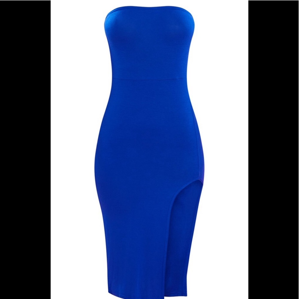 Blue bandeau midi dress